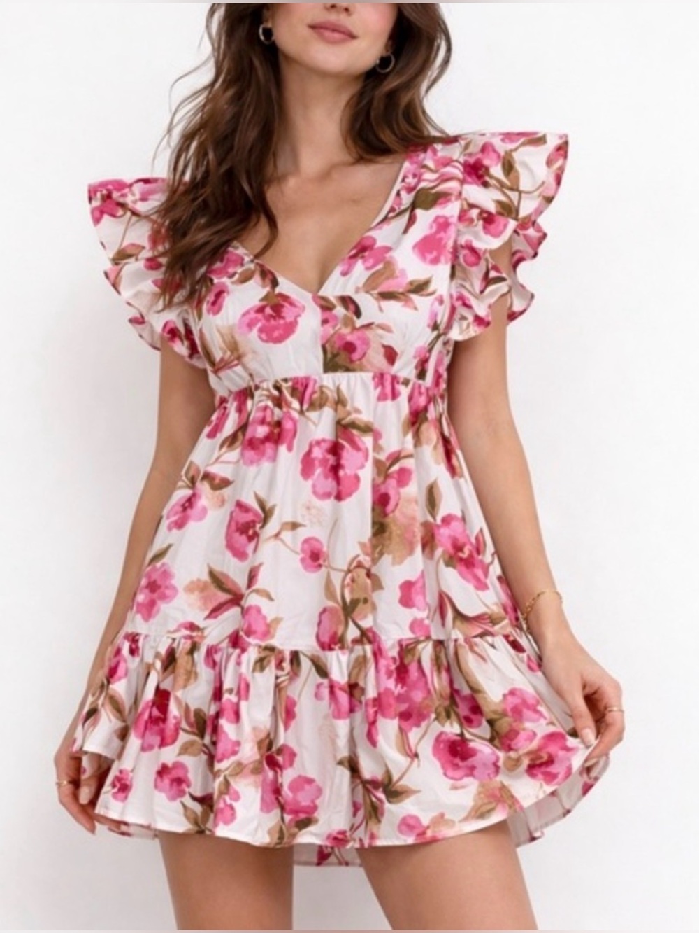 NWT Abercrombie and Fitch Flutter Sleeve Tiered Mini Dress Petite XS